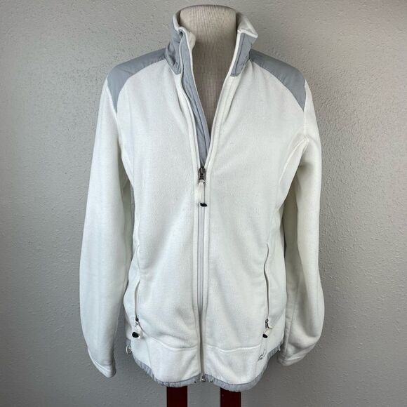 Eddie Bauer White and Gray Full Zip Fleece Size L EUC - Picture 1 of 6